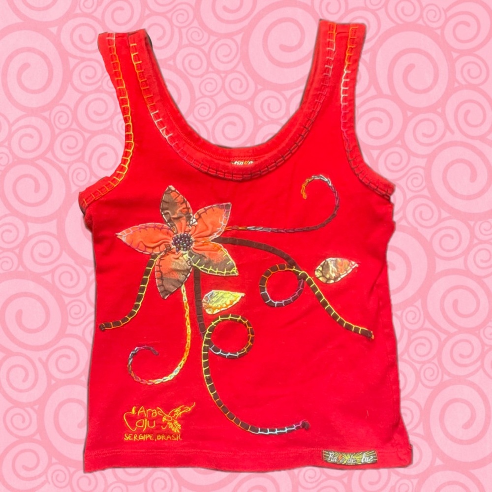 Cropped Stitched Flower Designed Tank